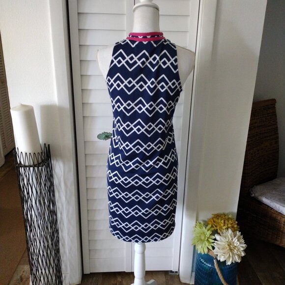 Tracy Negoshian Sleeveless Navy & Pink abstract V Neck Shift Dress, Size X-Small - Picture 6 of 10